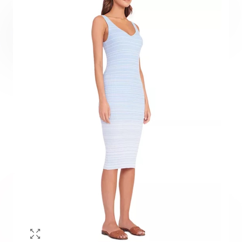 STAUD Sleeveless Light Blue Ribbed Midi Dress